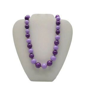 Purple Acrylic Beaded Necklace Gold Tone Spring Ring Closure Vintage
